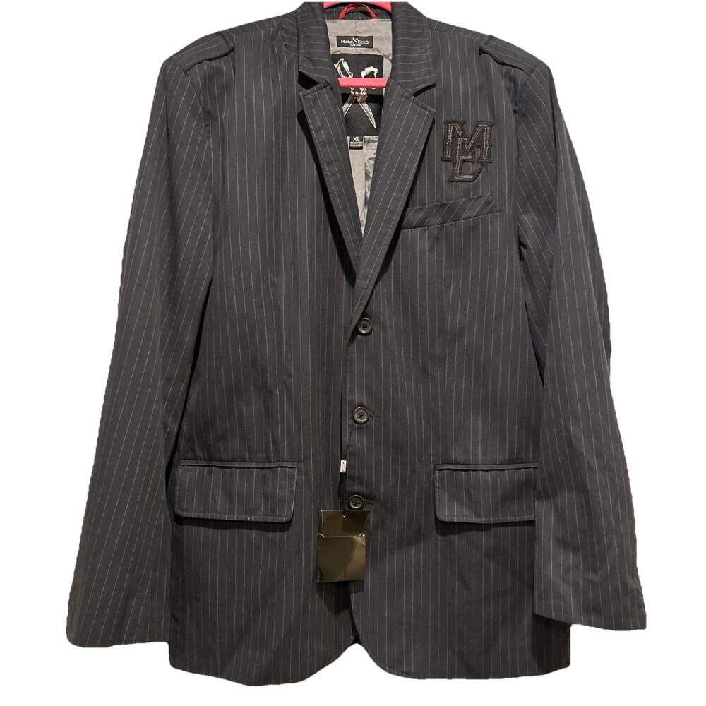 BNWT Marc Ecko Men's Pinstripe Embroidered Black Blazer Sports Jacket Size XL